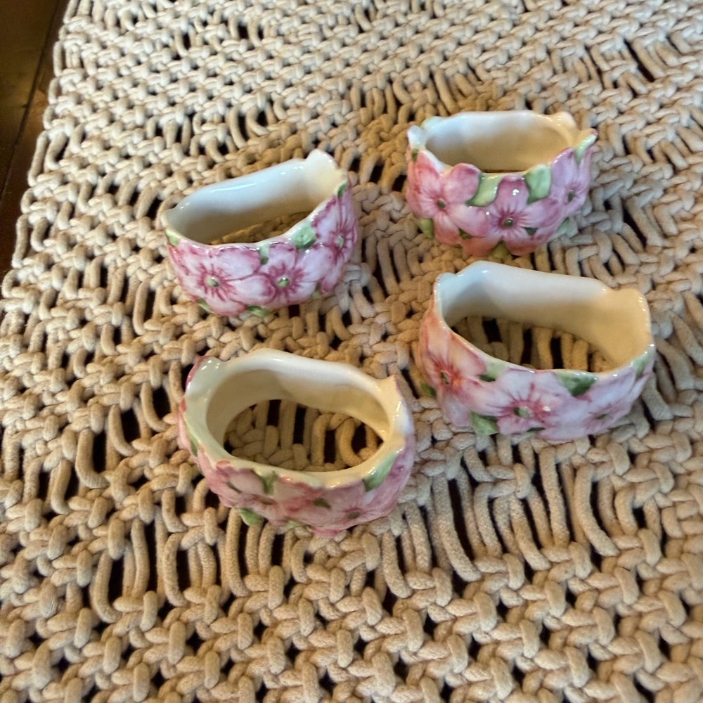 Set of Vintage Fine Bone China floral napkin rings